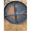 Image 7 : round folding card table, 4 legs, some damage to vinyl top