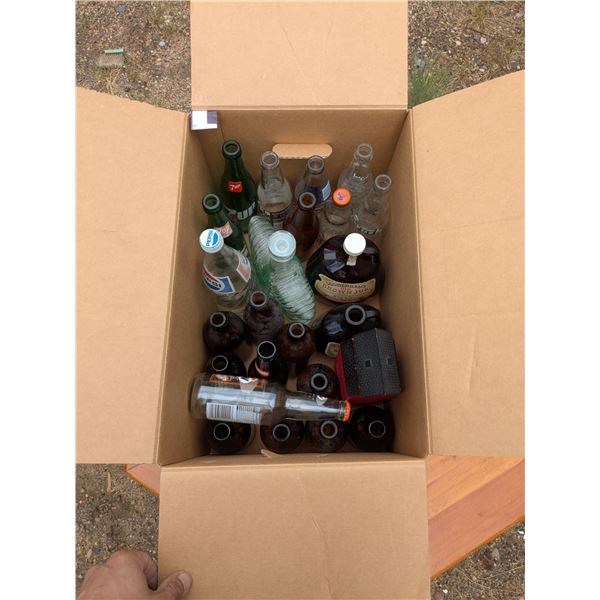 Box of collector and vintage glass bottles