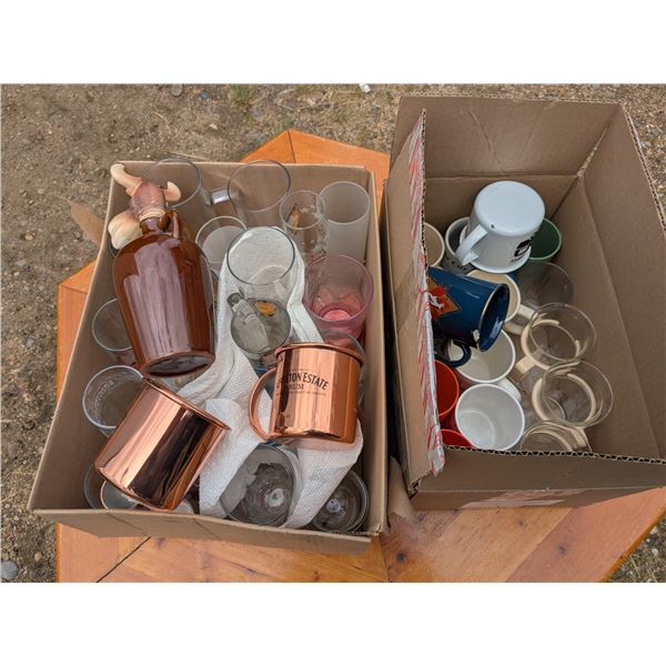 2 boxes mixed glasses and mugs