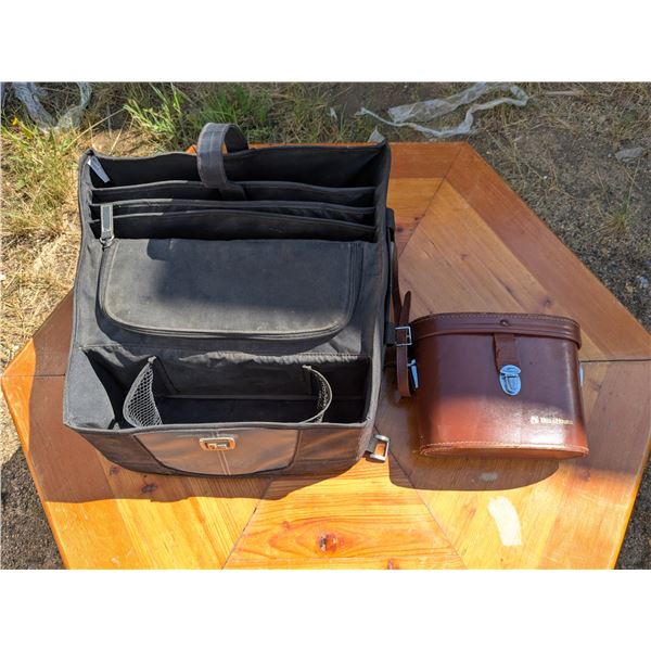 Truck bench seat organizer with binoculars