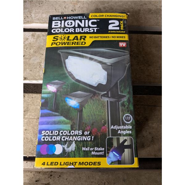 2 color changing solar lights, original packaging