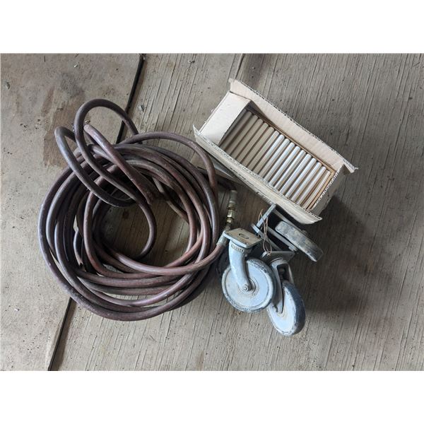 Air hose(untested), heavy-duty wheels/casters(all functioning), hightemp marking sticks