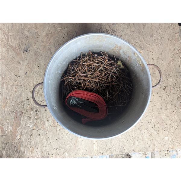 pot of nails with tiedown strap missing a hook