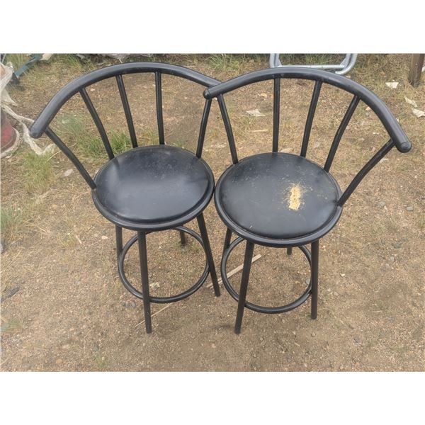 2 stools, metal frame, working swivels, damage to one seat