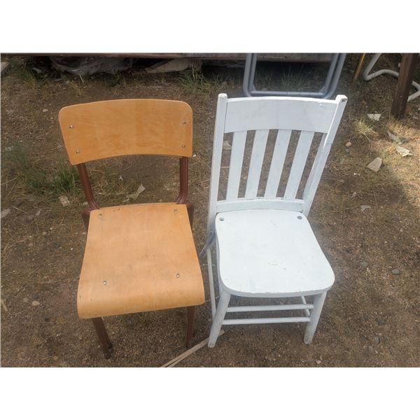 3 chair, 1 wooden repaired, 2 banquet style stacking chairs