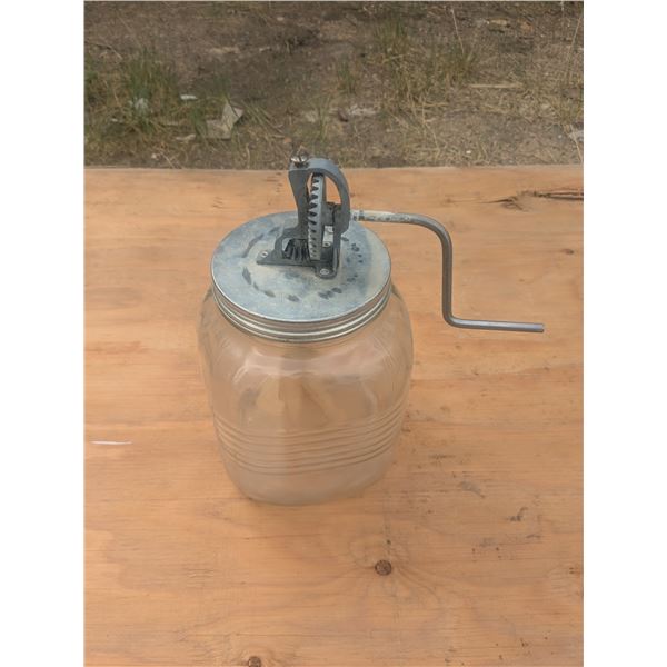 vintage glass butter churn, 1gallon, crank works