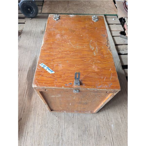 Wood Ice Auger Storage Box w/ hidden drawer 20x22.5x15.5