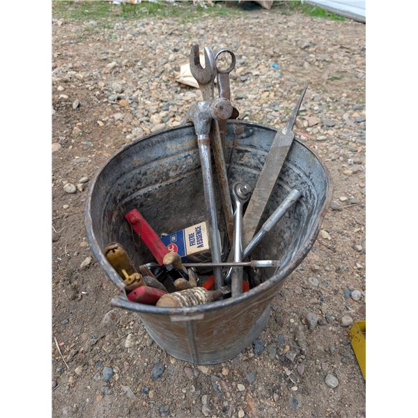 Pail of Various Wrench's, pliers, And etc.