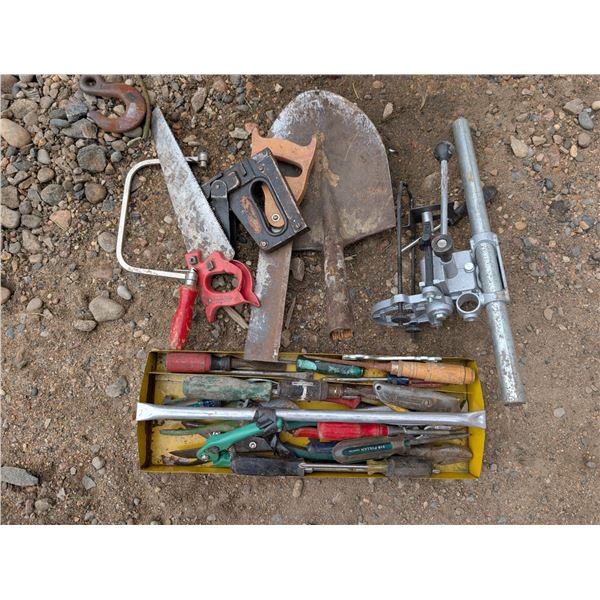 Lot of Screw Drivers, Shovel head, Saws, and etc. As Shown in Condition