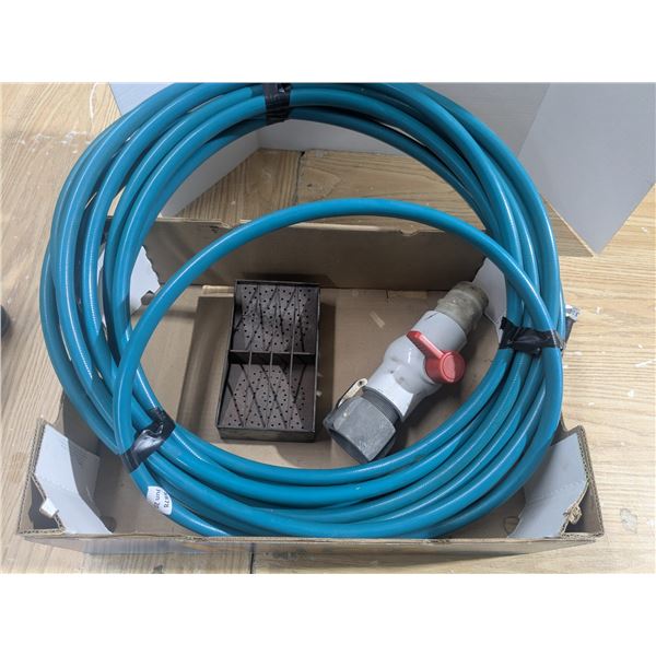 Garden hose, 2" valve with female camlock, stovetop warmer
