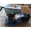 Image 1 : tackle box with tackle (hooks, filet knife, bobbers, etc.) and set of flippers