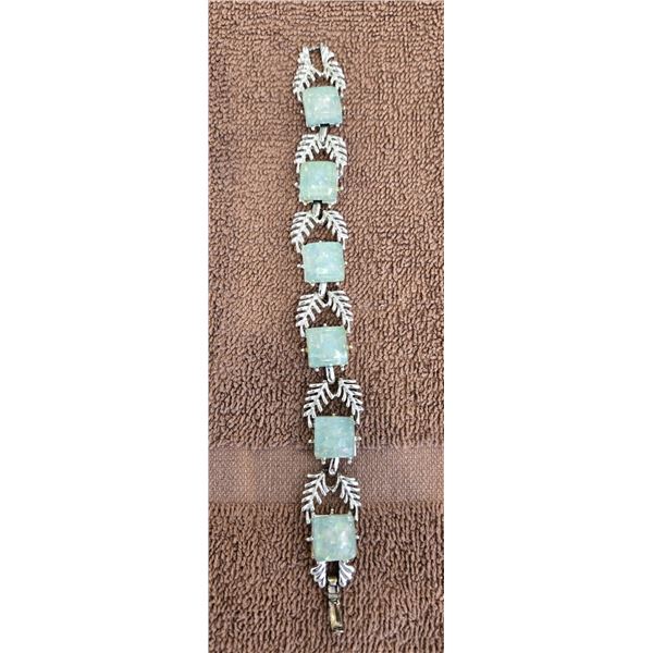 26 - Coro vintage Art Deco bracelet from the late 1920s or 30s.  Seafoam opal or glass stones. 7" lo