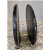 Image 3 : 27 - Vintage black Lucite and abalone seashell napkin/letter holder from 1960s.  5 1/2" tall be 5 1/