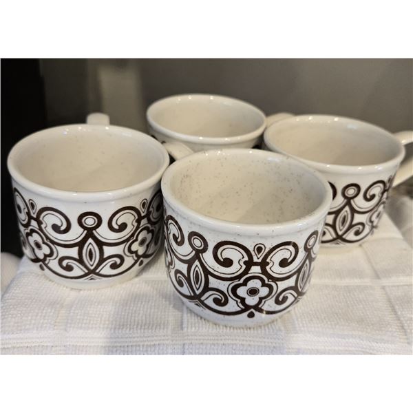 35 - Vintage 1970s set of 4 Biltons stackable coffee cups.  Brown floral design.  Made in England.