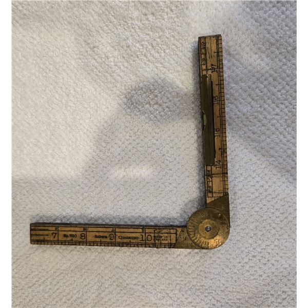37 - Antique Rabone #1190 24" folding ruler/square.  Boxwood with brass fittings and brass level. Ve