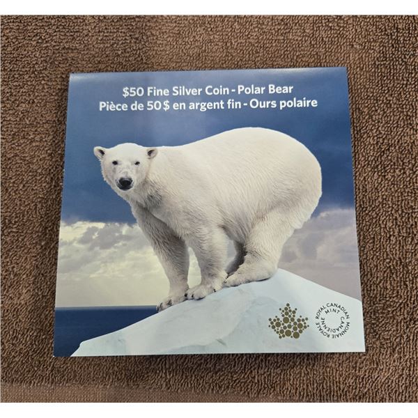 39 - RCM 2014 $50 Iconic Polar Bear fine silver coin.  99.99% pure silver, total weight of 15.87 gra