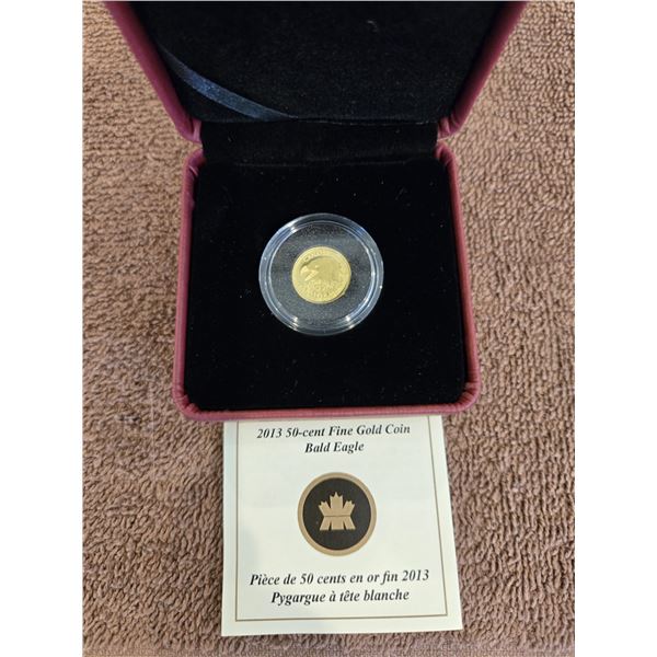 41 - RCM 2013 50 cent fine gold coin, Bald Eagle design.  99.99% pure gold, 1/25 troy ounce.  Origin