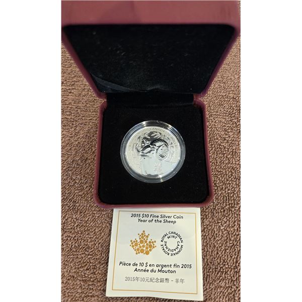 42 - RCM 2015 $10 fine silver coin - Year of the Sheep.  ½ oz. Fine silver.  Original box and COA