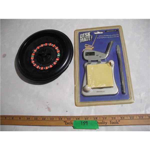 Desktop Roulette Wheel, Desk Mate Golf Clock w/ Pen & Pad