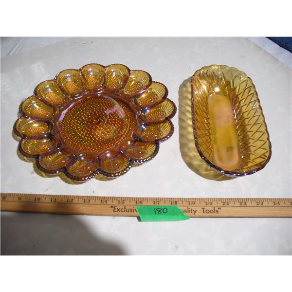 Carnival Glass Egg Dish (Has some Damage), Carnival Glass Dish