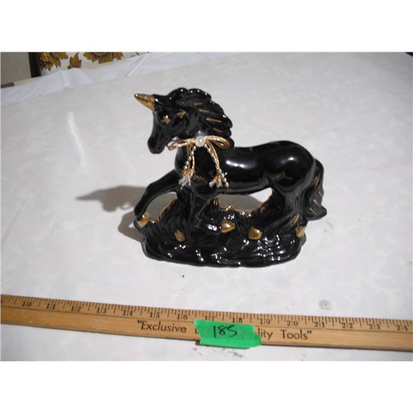 Vintage Black and Gold Coloured Ceramic Unicorn