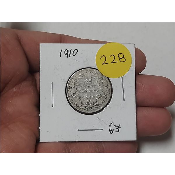 1910 Canada Silver 25 Cents.