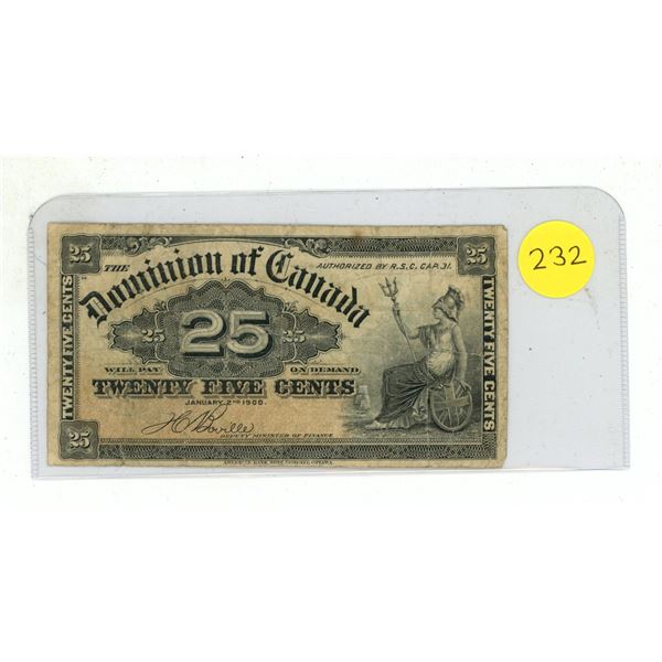 1900 Dominion of Canada 25 Cents Shinplaster.
