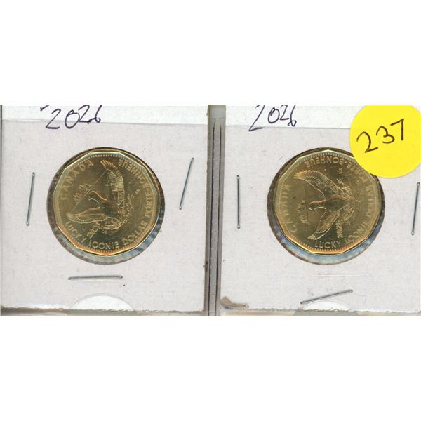 (2) 2026 Canadian "Lucky Loonie" $1 Coin.