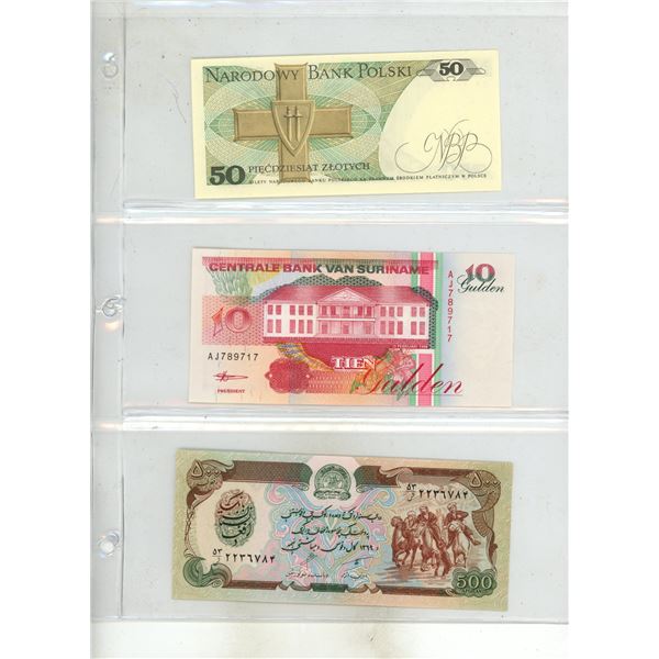 Binder of Foreign Currency Notes. (11 Notes Are New/Uncirculated) (Total 15 Notes)