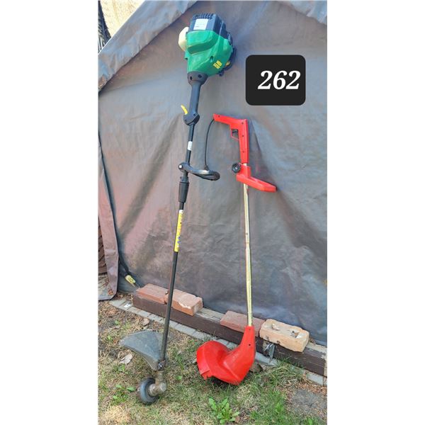 Lawn trimmers. Electric works. Gas has compression not seized.
