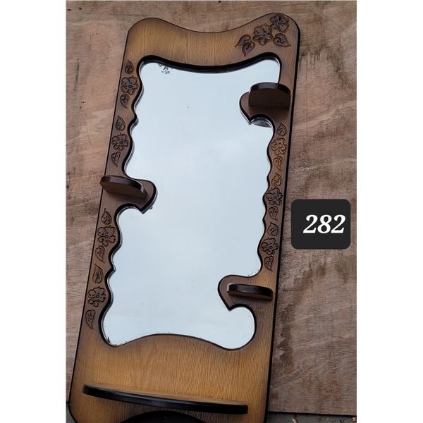Wooden hall mirror with shelves. 47” tall X 20” wide.