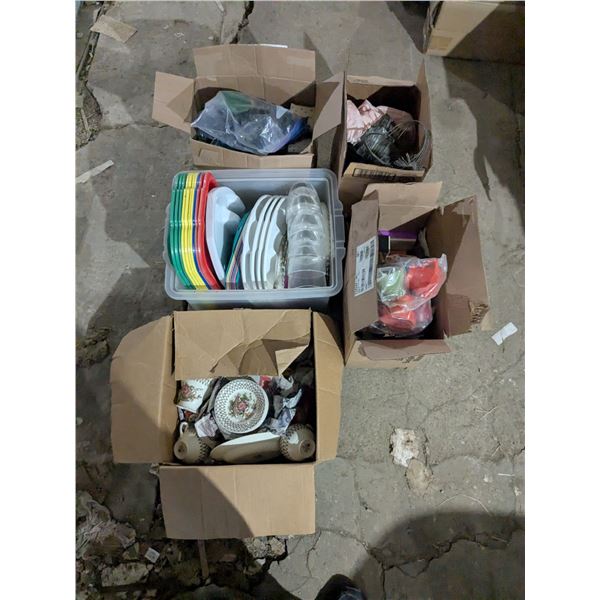 kitchen ware, china, plastic dishes, etc