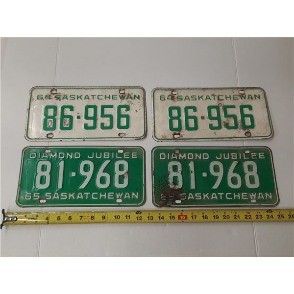 1964 and 1965 Saskatchewan Licence Plates. (In Pairs)
