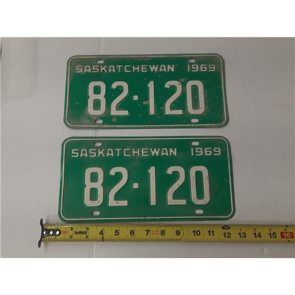 1969 Saskatchewan Licence Plates. (In Pair)