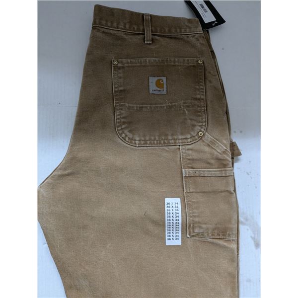 Carhartt pants, tan, used, a little paint on front, size 36x34