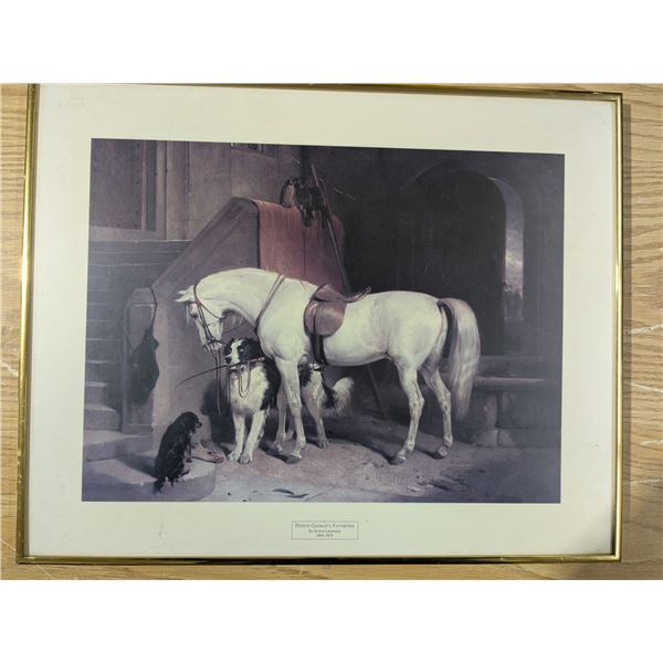 framed horse and dog printing, "Prince George's Favorites"