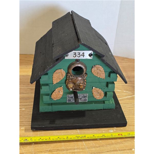 Log cabin bird house- 10"H