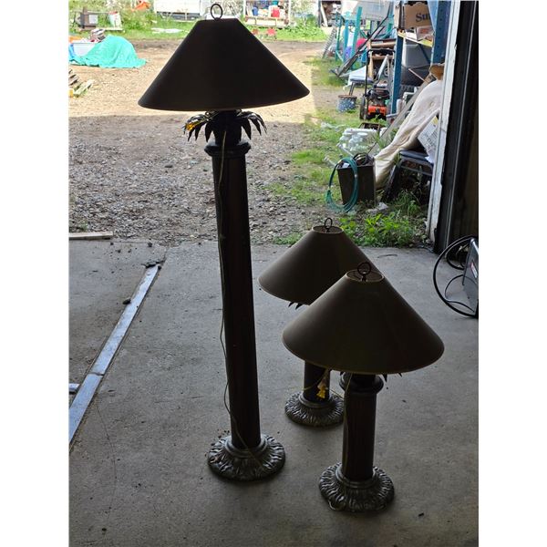 Set of 3 unique vintage lamps with shades- 32"H and 68"H