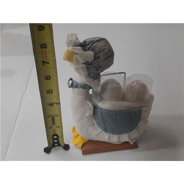 Cloth Mother Goose Napkin Holder, Ceramic Egg Salt & Pepper Shakers, 8” Tall