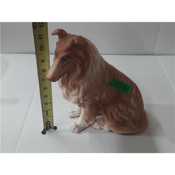 Ceramic Sitting Collie Dog Figurine, 11” Tall