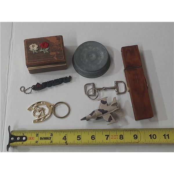Mixed Lot - Storage Container Jar Top, Oversized Clothespins, (3) Keychains, etc.