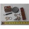 Image 1 : Mixed Lot - Storage Container Jar Top, Oversized Clothespins, (3) Keychains, etc.