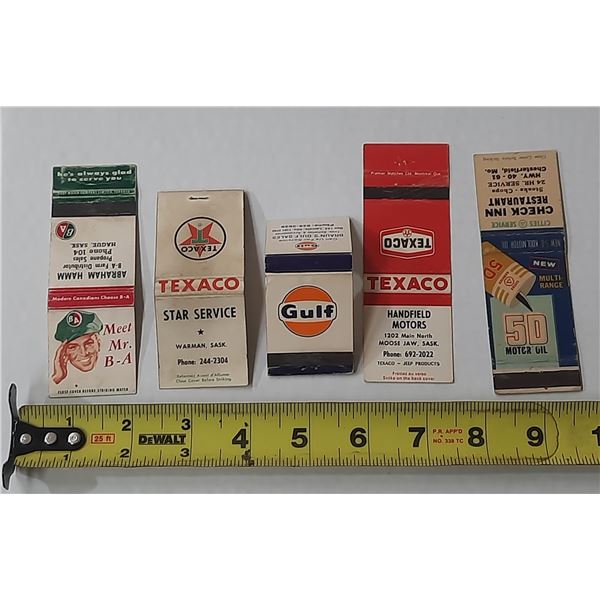 (5) Oil & Gas Empty Matchbooks inc. Texaco, BA, Gulf