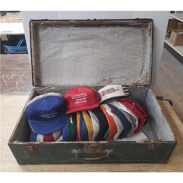 Metal Suitcase Trunk w/ (40) Trucker Caps