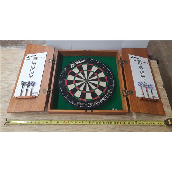 1977 Accudart Dart Board Cabinet Set w/ Darts (Never Used)
