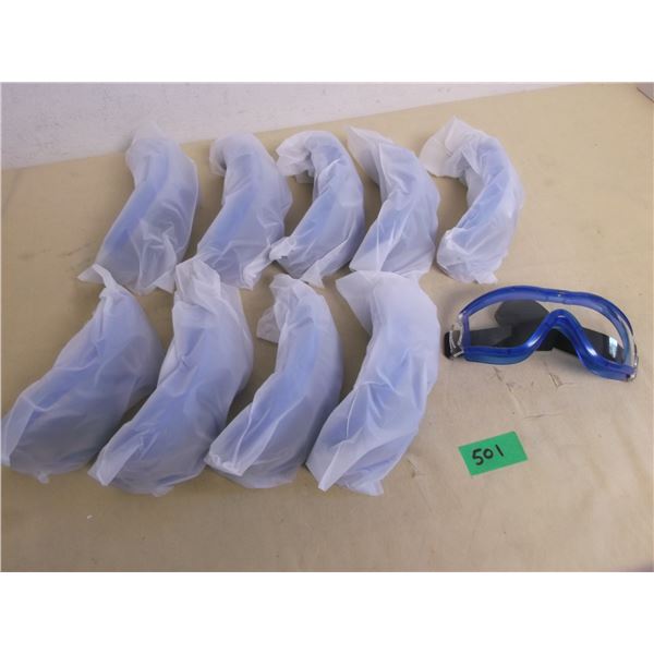 (10) Pairs - NEW full eye coverage, blue framed, breathable workers safety goggles