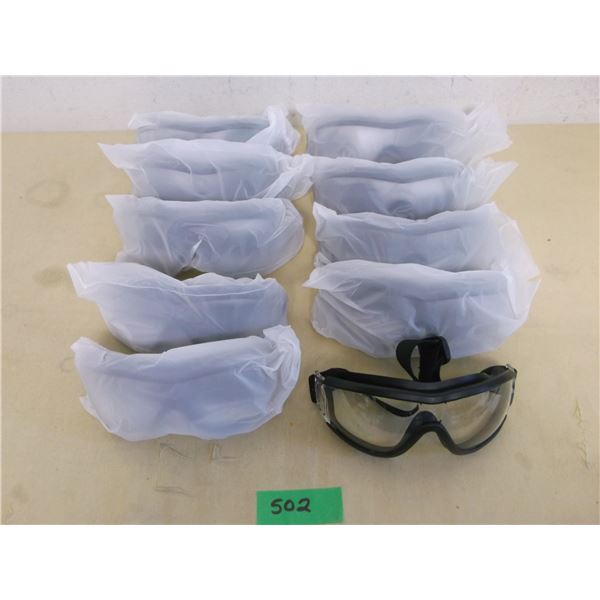 (10) Pairs - NEW full eye coverage, black framed, breathable workers safety goggles