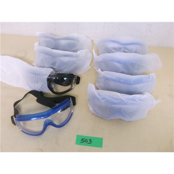 (8) Pairs - NEW full eye coverage safety goggles (5 blue - 3 black)
