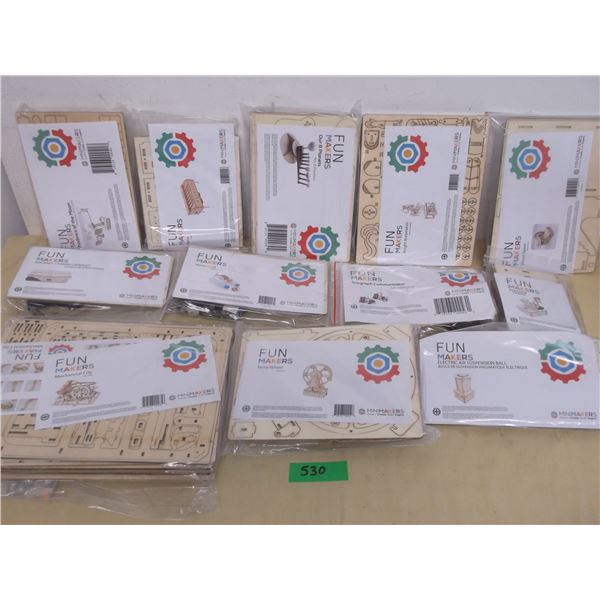 Lot of (21) New STEM functional, educational wooden building kits.