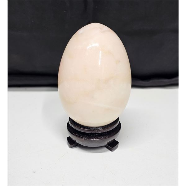 Vintage Polished Stone Egg w/ Wooden Stand